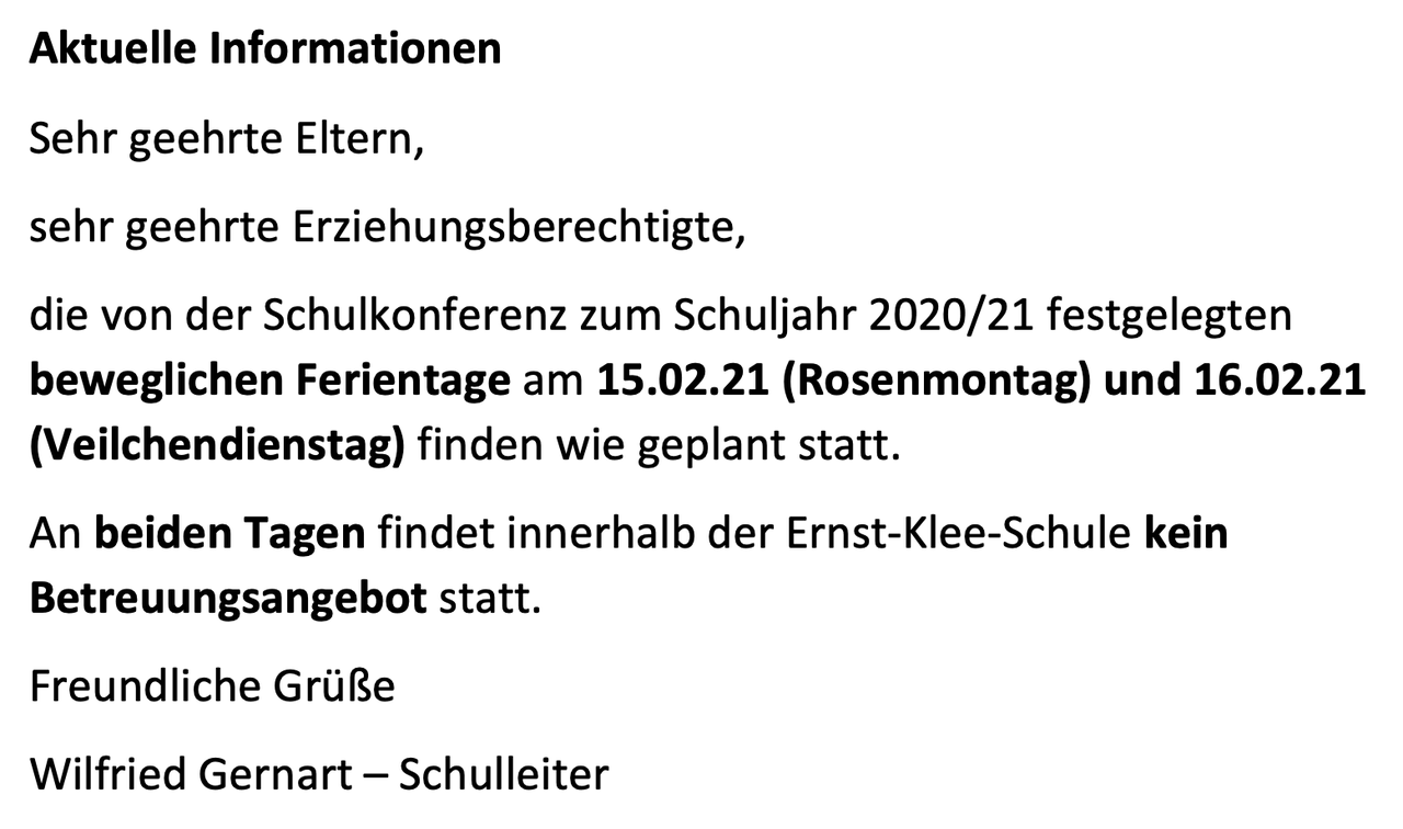 Bewegliche Ferientage