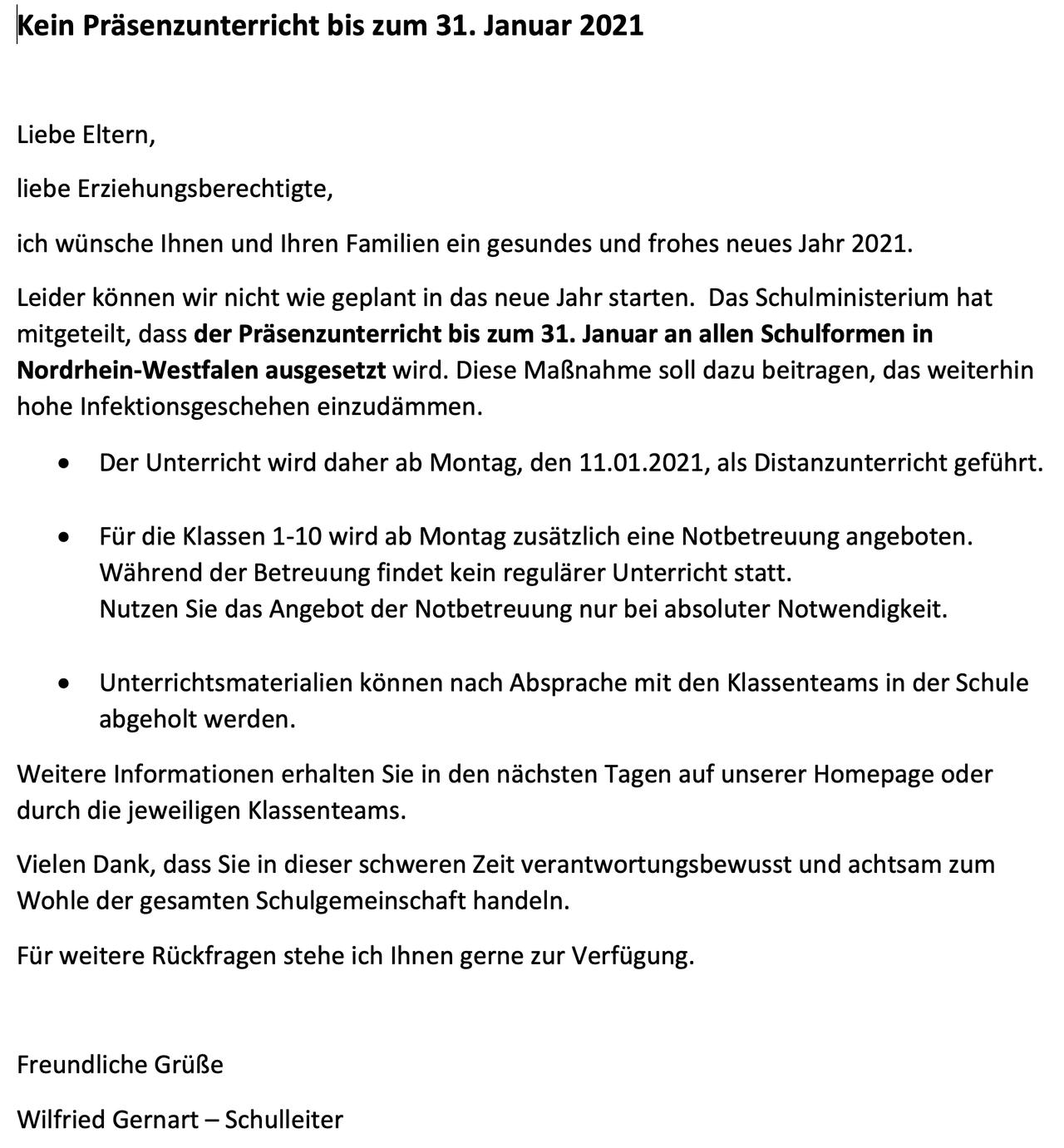 Schreiben Schulleiter